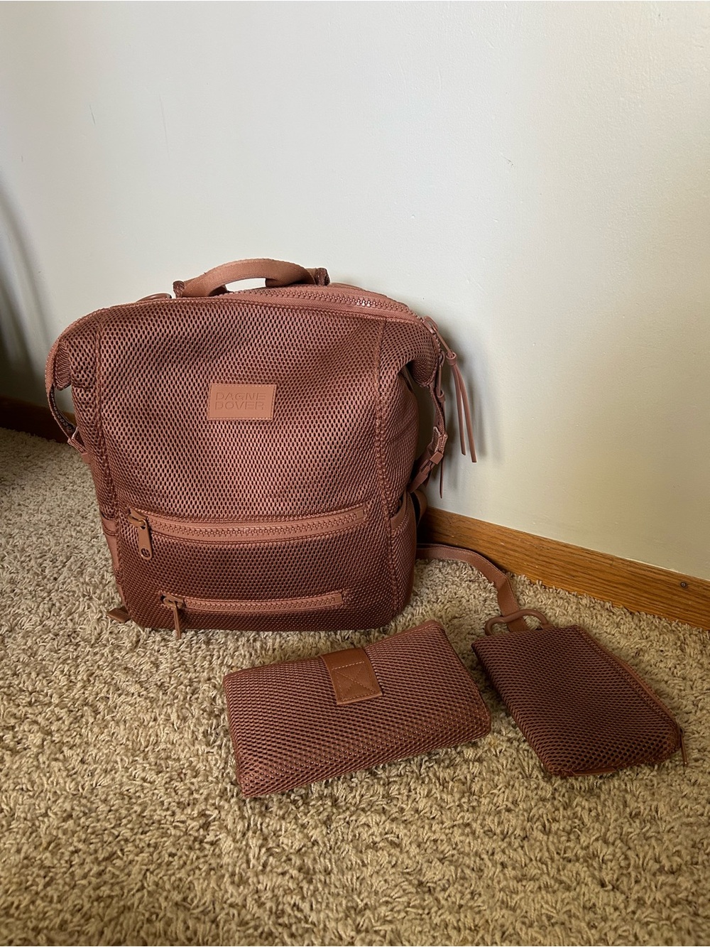 Dagne Dover Dusty Rose Mesh Backpack with Matching Pouch & Card Case